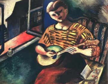 Lisa with a Mandolin contemporary Marc Chagall Oil Paintings